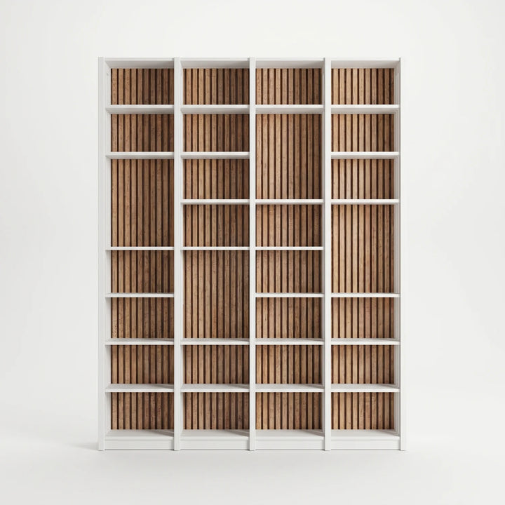 Boekenkast met lattenwanden | Lundia original maatwerk | Wit hout, vooraanzicht
