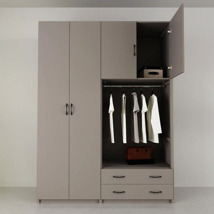 Garderobekast met deuren & laden | Lundia Original | Steengrijs hout