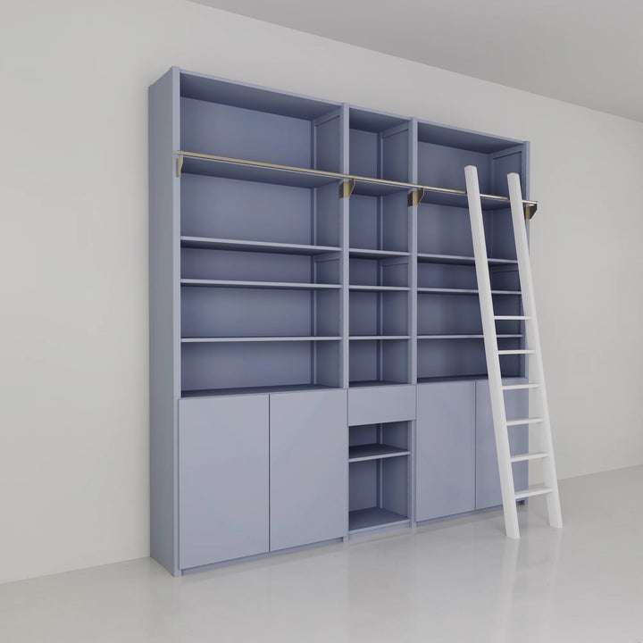 Boekenkast met trap, deuren & laden | Lundia Original | Betongrijs hout