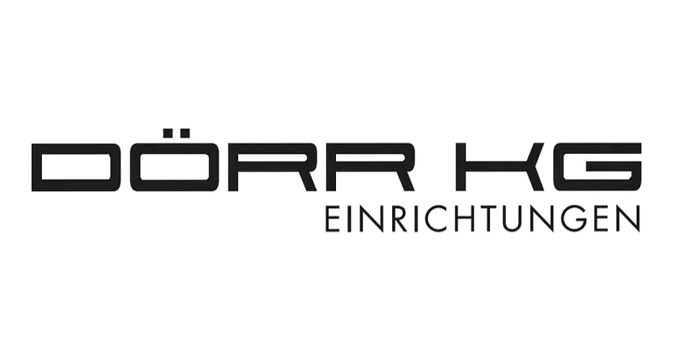 Zwart logo met strakke, kapitalen letters DÖRR KG en kleinere tekst onder in minimalistisch ontwerp op witte achtergrond