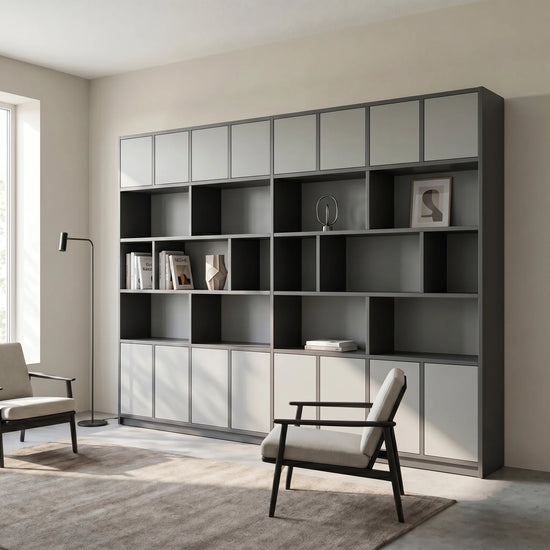 Moderner Lundia Libre Wandschrank in Graphitgrau und Betongrau, sfeerbeeld vooraanzicht
