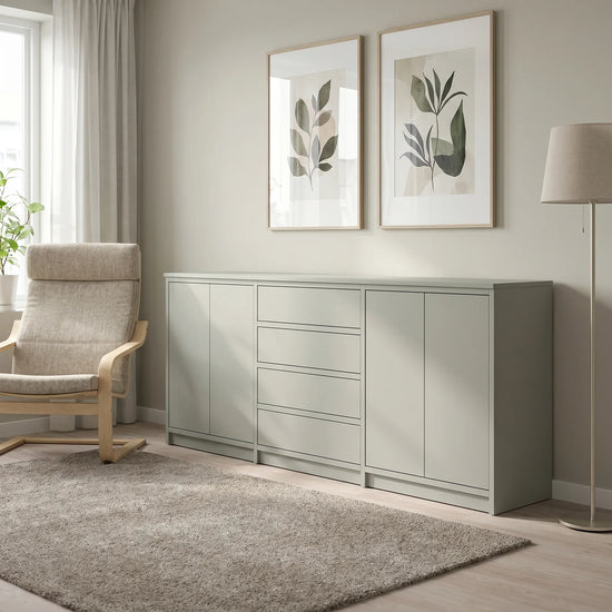 Skandinavisches Lundia Libre Sideboard in Nebelgrau, sfeerbeeld vooraanzicht