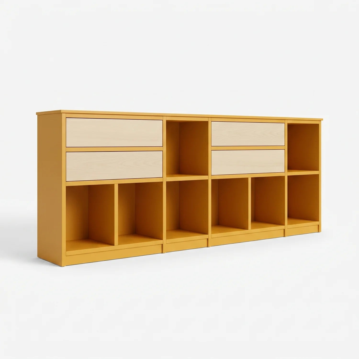 LP-Schrank mit Schubladen | Libre | Safrangelb & Farblos lackiert, perspectief