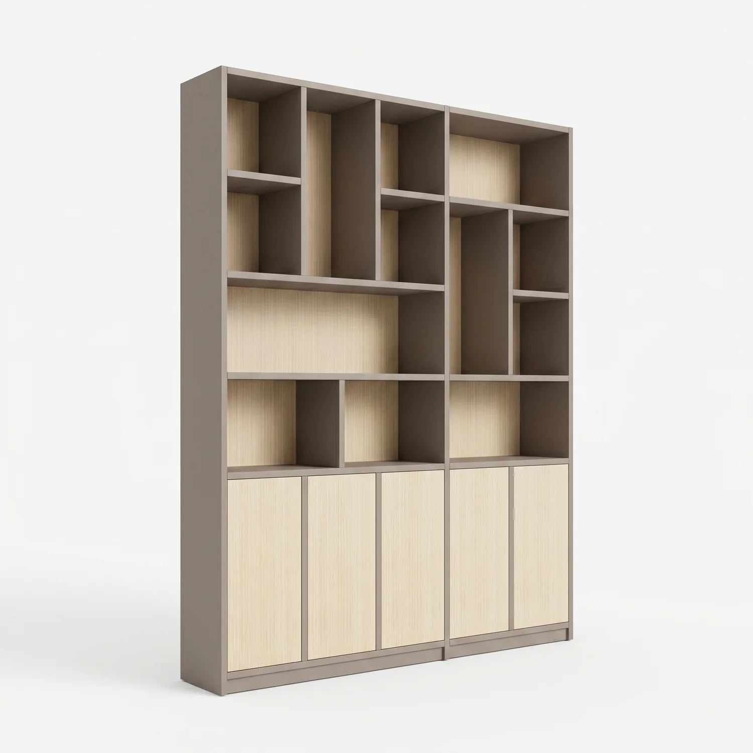 Skandinavischer Lundia Libre Wandschrank in Steingrau und Klar lackiert, perspectief