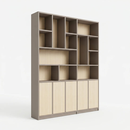 Skandinavischer Lundia Libre Wandschrank in Steingrau und Klar lackiert, perspectief