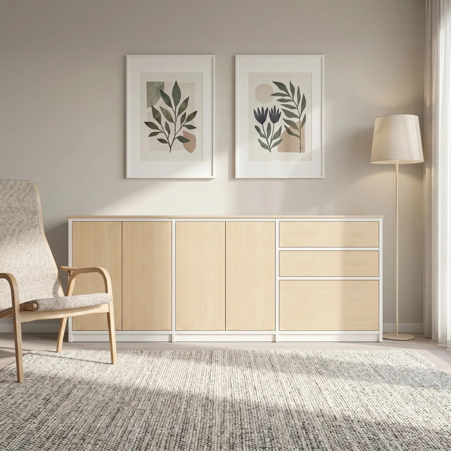 Skandinavisches Lundia Libre Sideboard in Weiß und Klar lackiert, sfeerbeeld perspectief