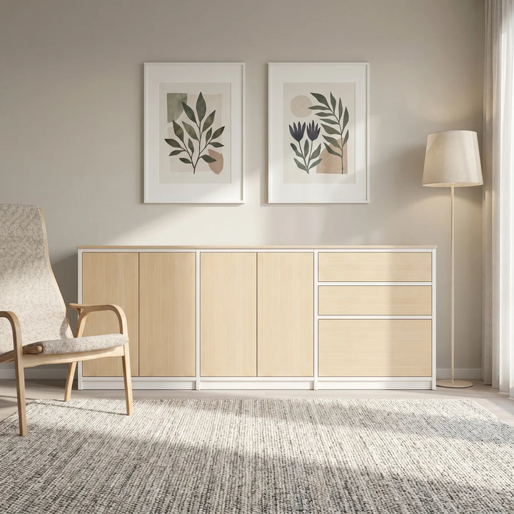 Skandinavisches Lundia Libre Sideboard in Weiß und Klar lackiert, sfeerbeeld perspectief