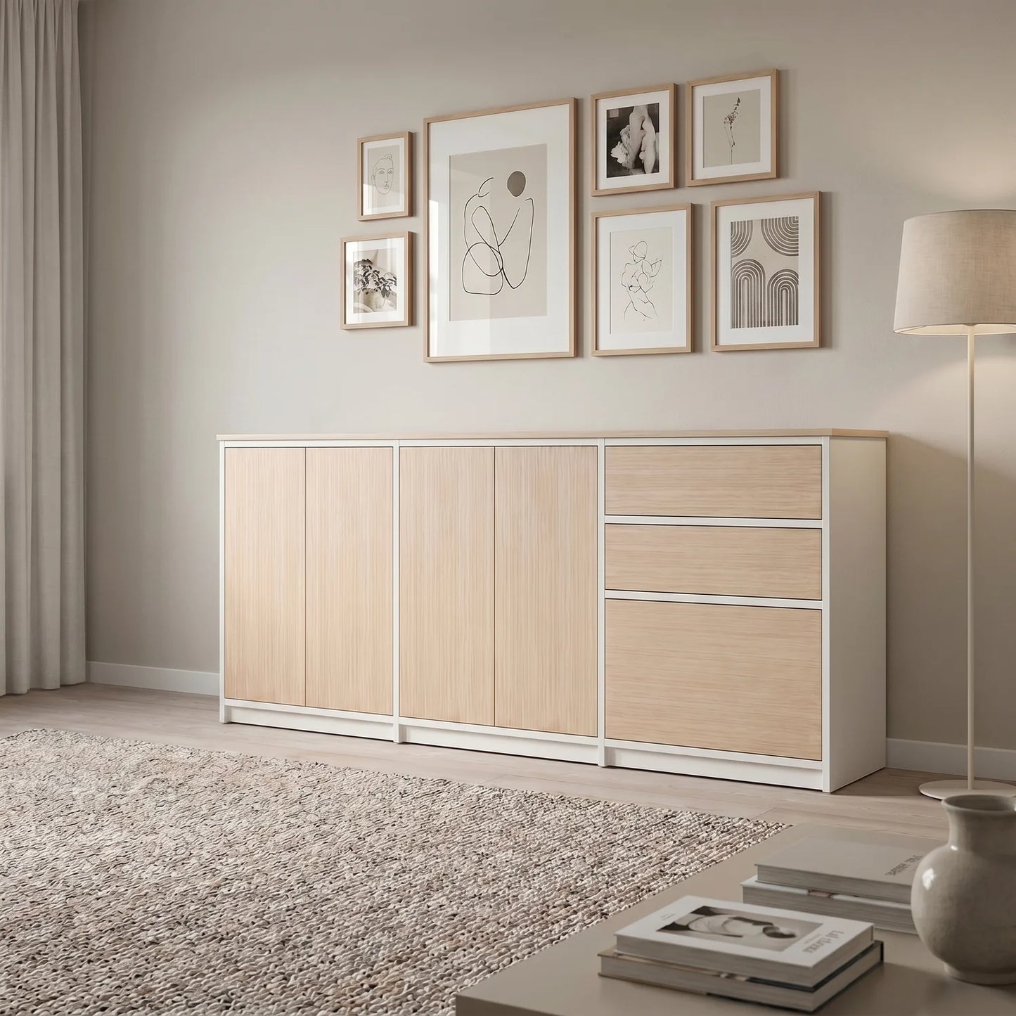 Skandinavisches Lundia Libre Sideboard in Weiß und Klar lackiert, sfeerbeeld vooraanzicht