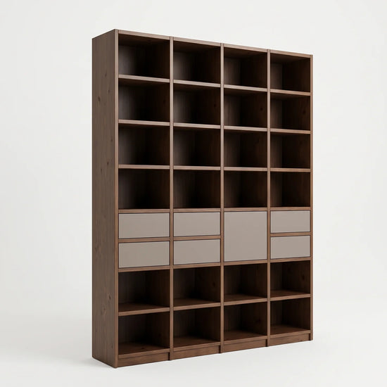 Skandinavischer Wandschrank mit Schubladen und Tür | Libre | Café & Steingrau, perspectief