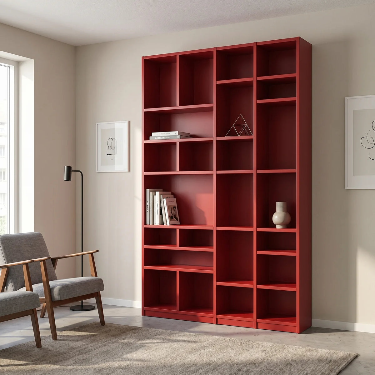 Wandschrank mit verspielter Fachaufteilung | Libre | Kirsche rot, sfeerbeeld perspectief
