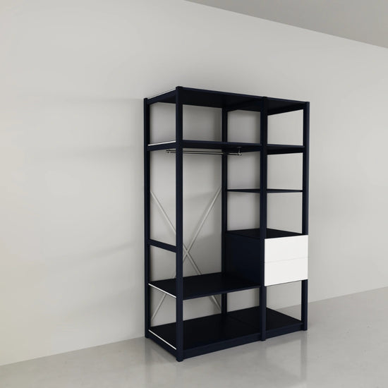 Open garderobekast met laden | Lundia Original | Graphietgrijs hout