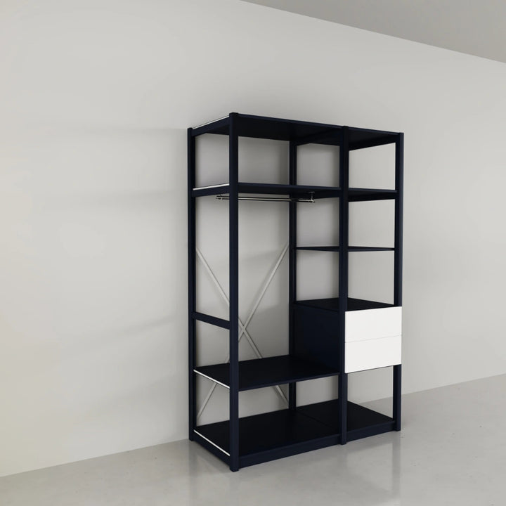 Open garderobekast met laden | Lundia Original | Graphietgrijs hout