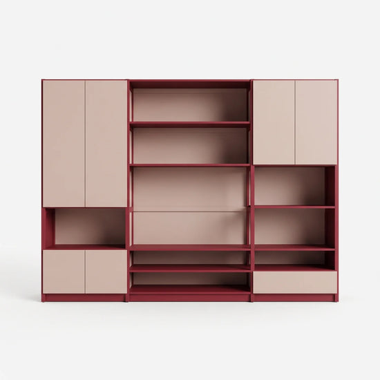TV-Wandschrank mit Türen und Schublade | Lundia Original | Bordeauxrot & Kalk rosa, vooraanzicht