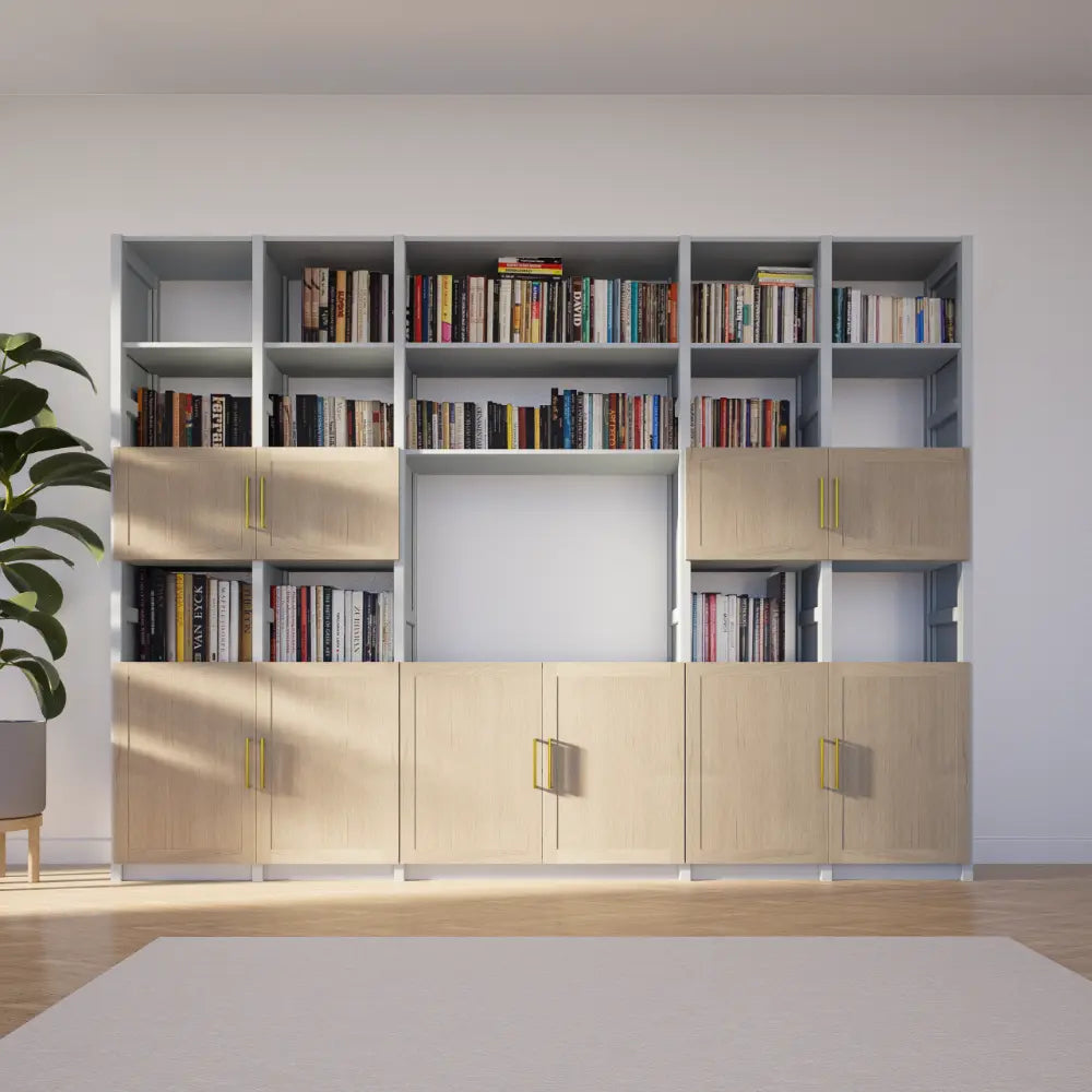 TV wandkast met deuren | Lundia Original | Blank gelakt & Nevelgrijs hout