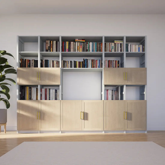 TV wandkast met deuren | Lundia Original | Blank gelakt & Nevelgrijs hout