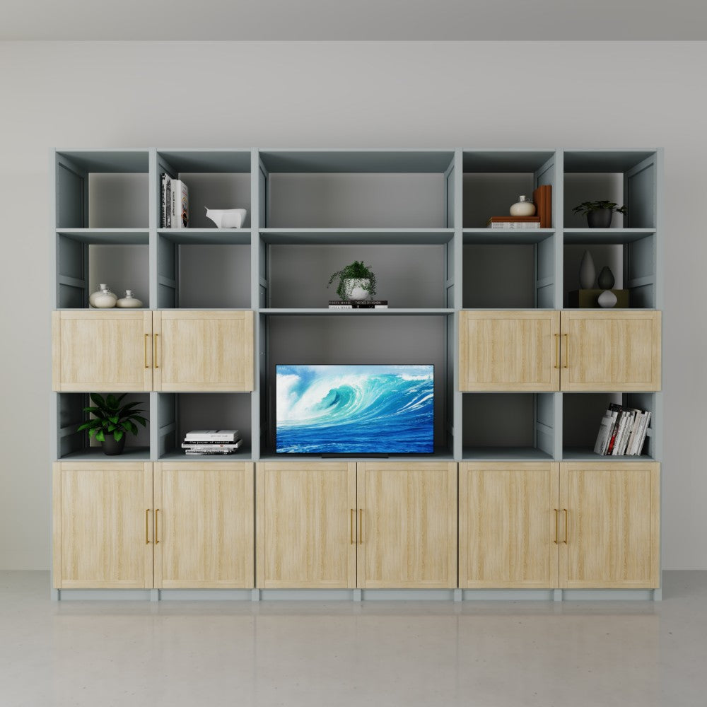 TV wandkast met deuren | Lundia Original | Blank gelakt & Nevelgrijs hout