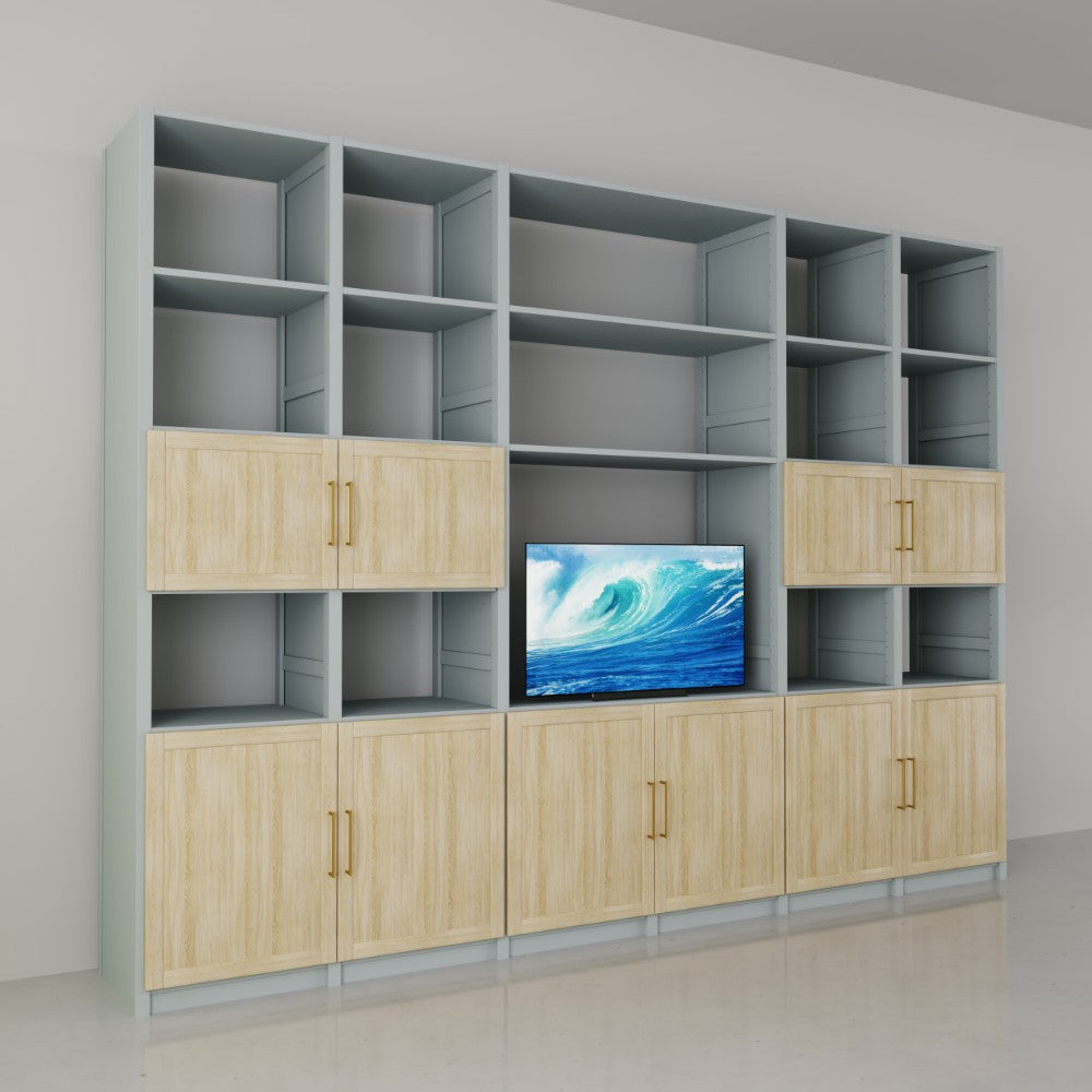 TV wandkast met deuren | Lundia Original | Blank gelakt & Nevelgrijs hout