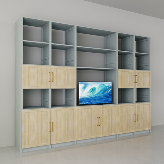 TV wandkast met deuren | Lundia Original | Blank gelakt & Nevelgrijs hout