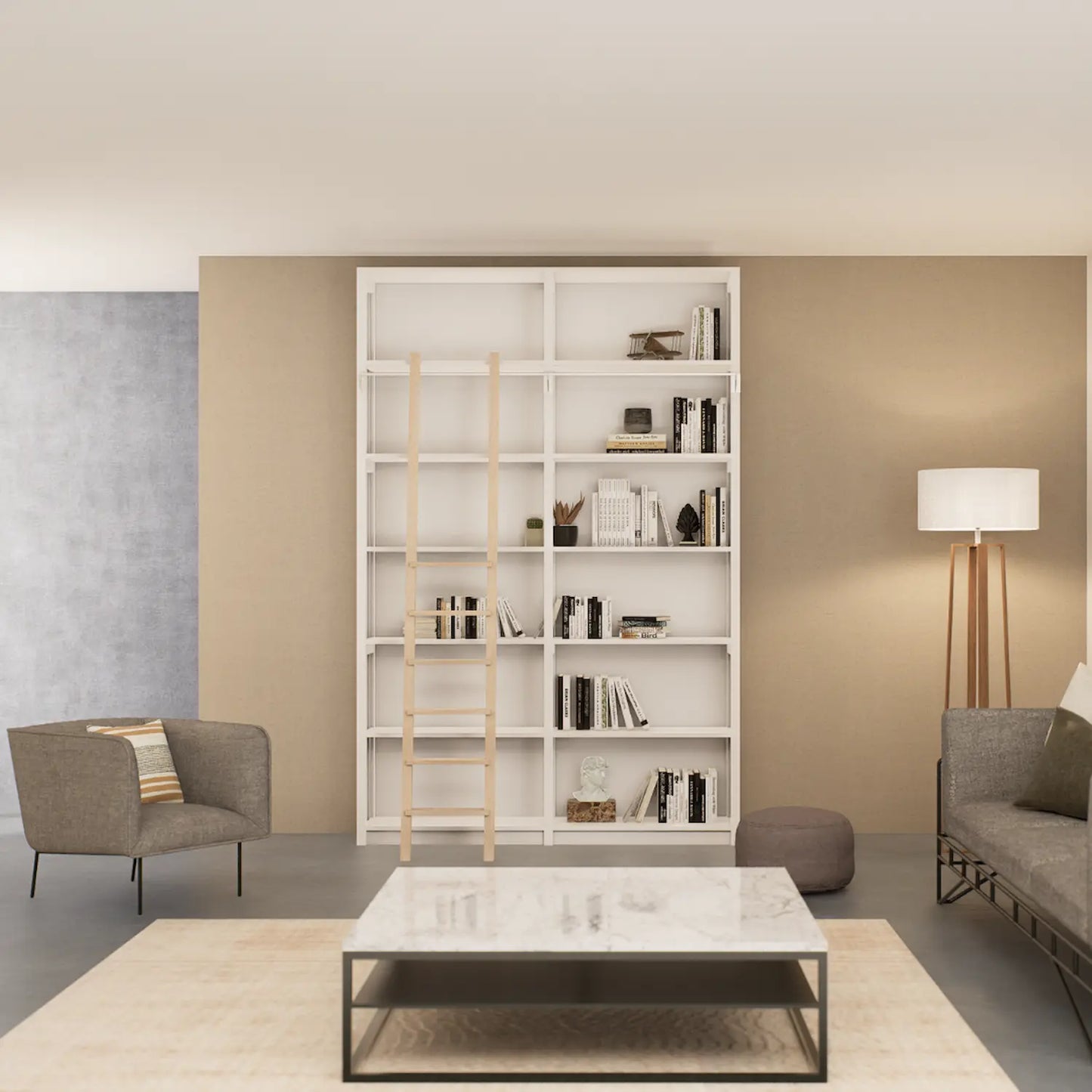 Houten boekenkast met ladder | Lundia Original | Latte hout