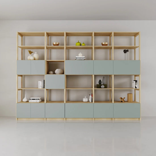 Open wandkast met deuren | Lundia Original | Blank gelakt & Nevelgrijs