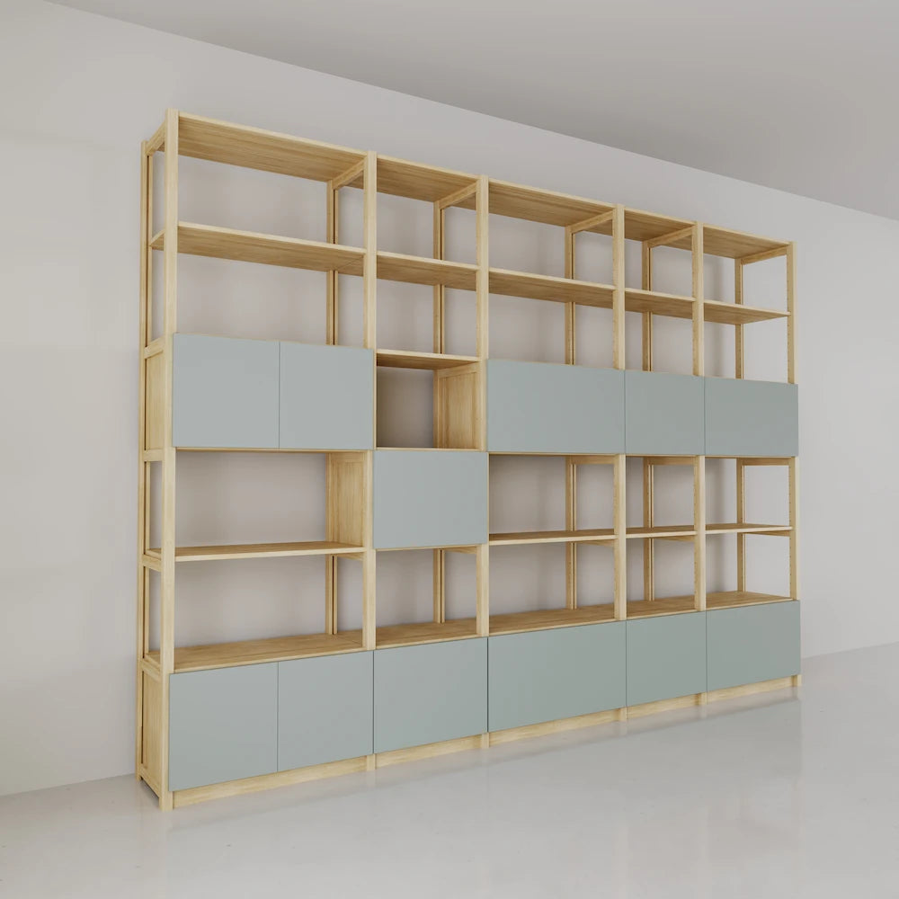 Open wandkast met deuren | Lundia Original | Blank gelakt & Nevelgrijs