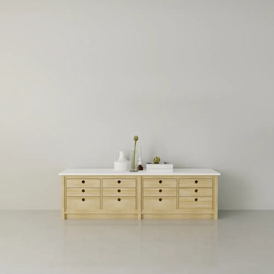 Lage scandinavische ladenkast | Lundia Original | Blank gelakt & wit hout