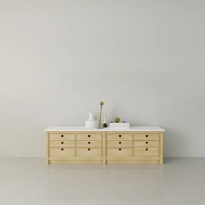 Lage scandinavische ladenkast | Lundia Original | Blank gelakt & wit hout