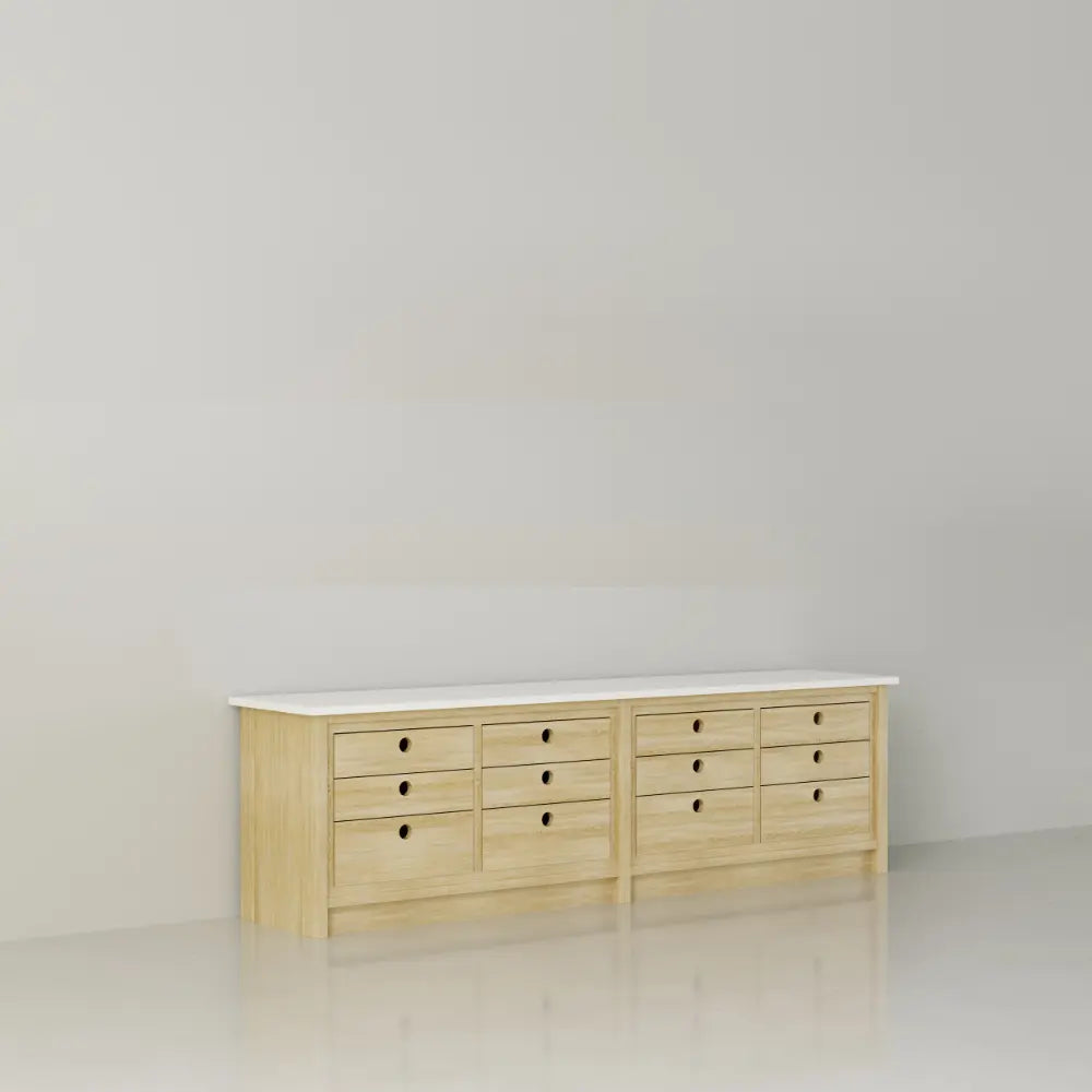 Lage scandinavische ladenkast | Lundia Original | Blank gelakt & wit hout