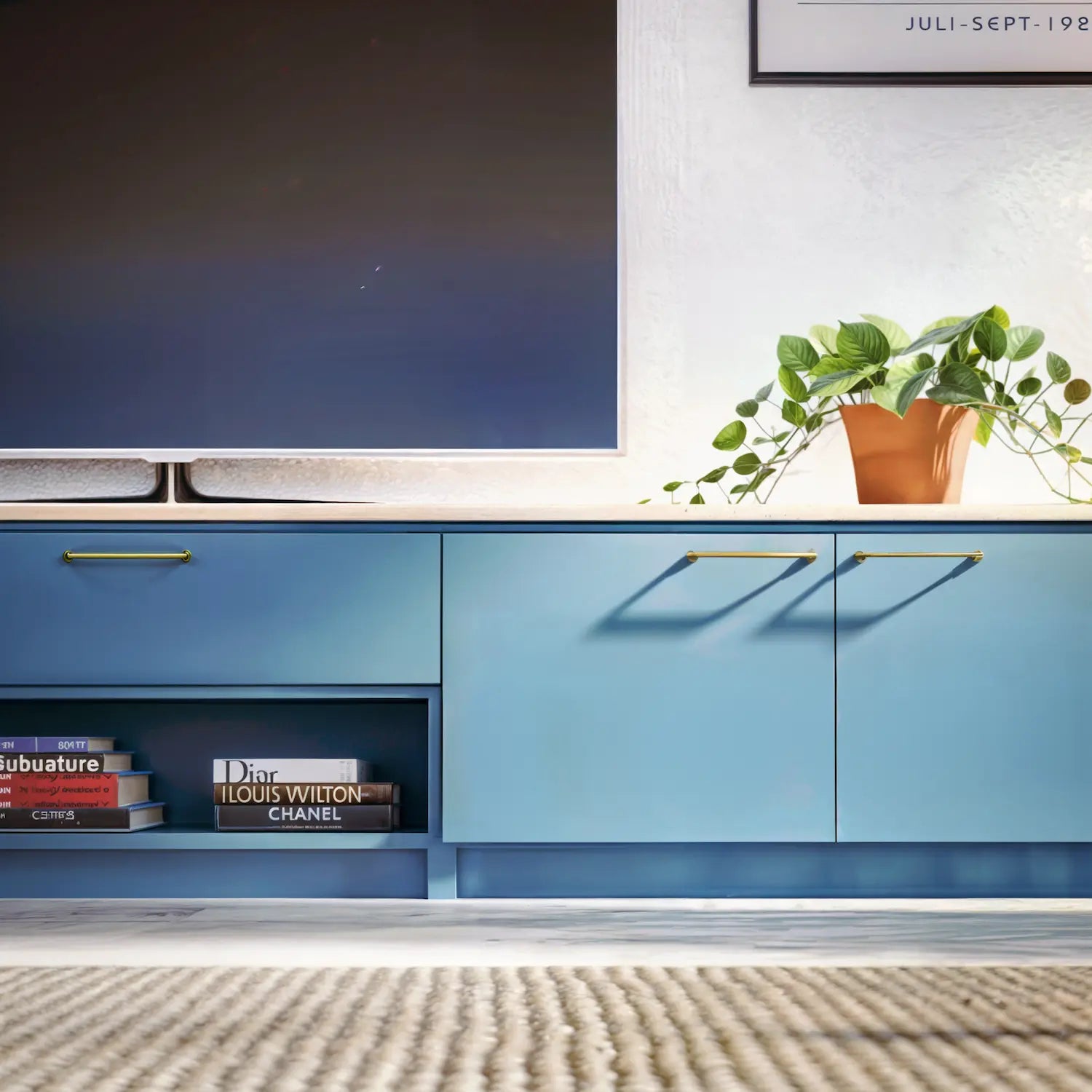 TV kast met laden en deuren | Lundia Original | Haagsblauw en blank gelakt hout